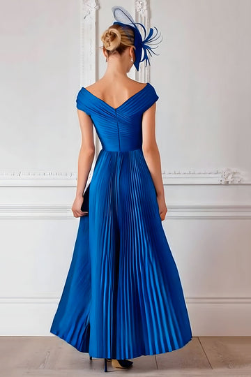 Satin bleu royal à épaules dénudées Une ligne Robe de mère de la mariée